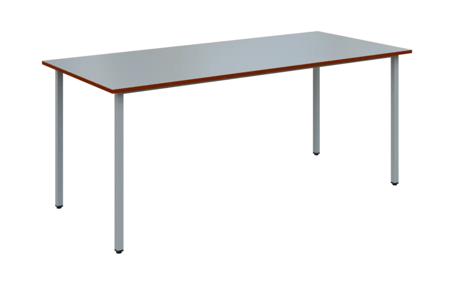 JSB 180N Jídelní stůl 1800 x 800 mm, deska šedá s hranou cihlově červená / podnož stříbrná